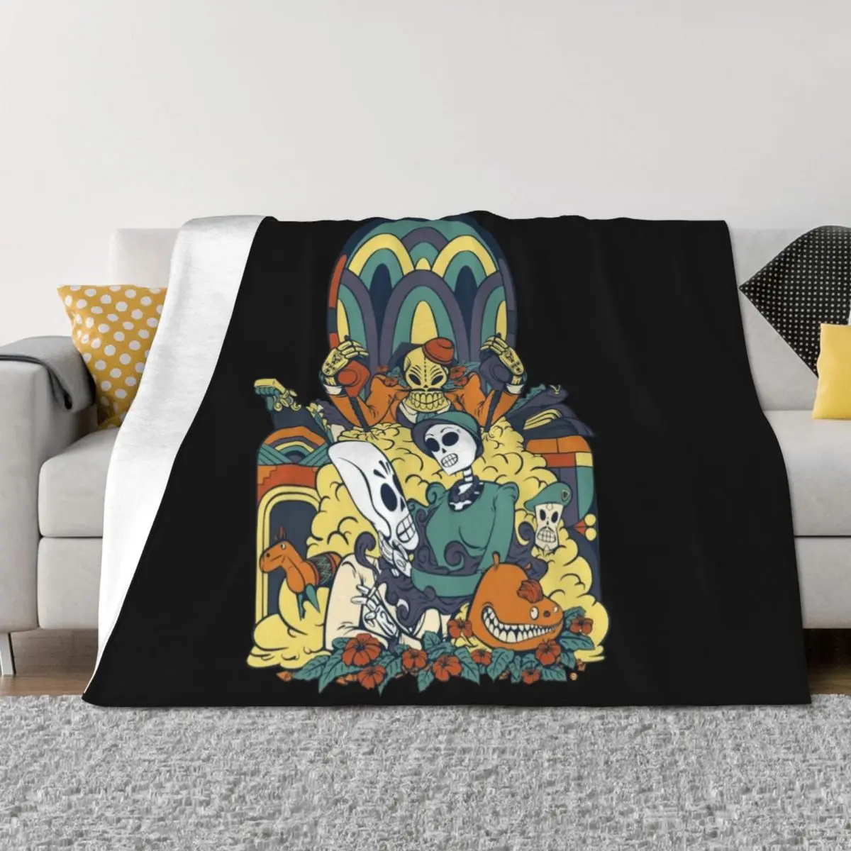 

Grim Fandango Vintage Videogame Artwork Throw Blanket Plaid on the sofa Travel Camping Soft Beds Blankets