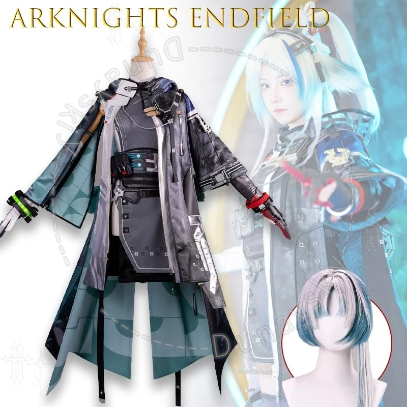 Li Zhiyan - Abrigo largo táctico de capas gris verdoso para cosplay de Arcane, completo, para Halloween, estilo Arknights Endfield, para mujer