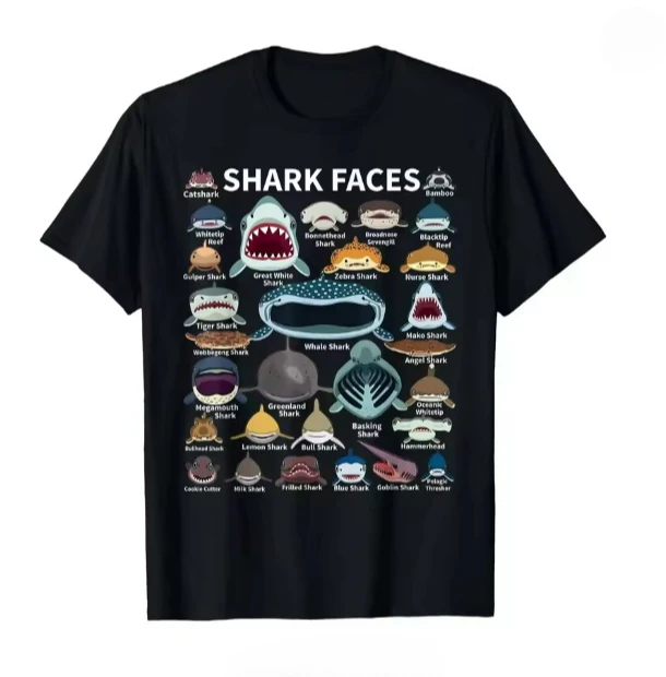 Shark Faces of All Kinds T-shirt The Cephalopod Octopus Squid T-shirt Men Women Unisex Casual Tops Casual Daily Streetwear