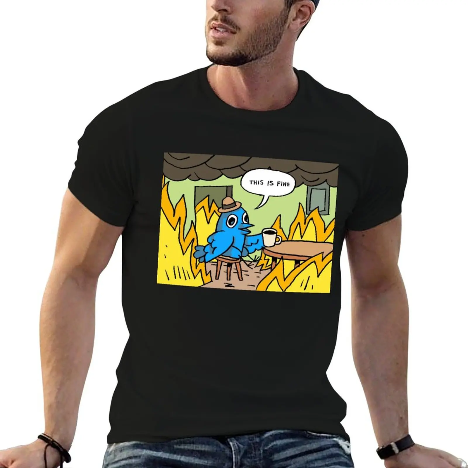 This Is Fine - Twitter T-Shirt Retro Style Print Casual Top