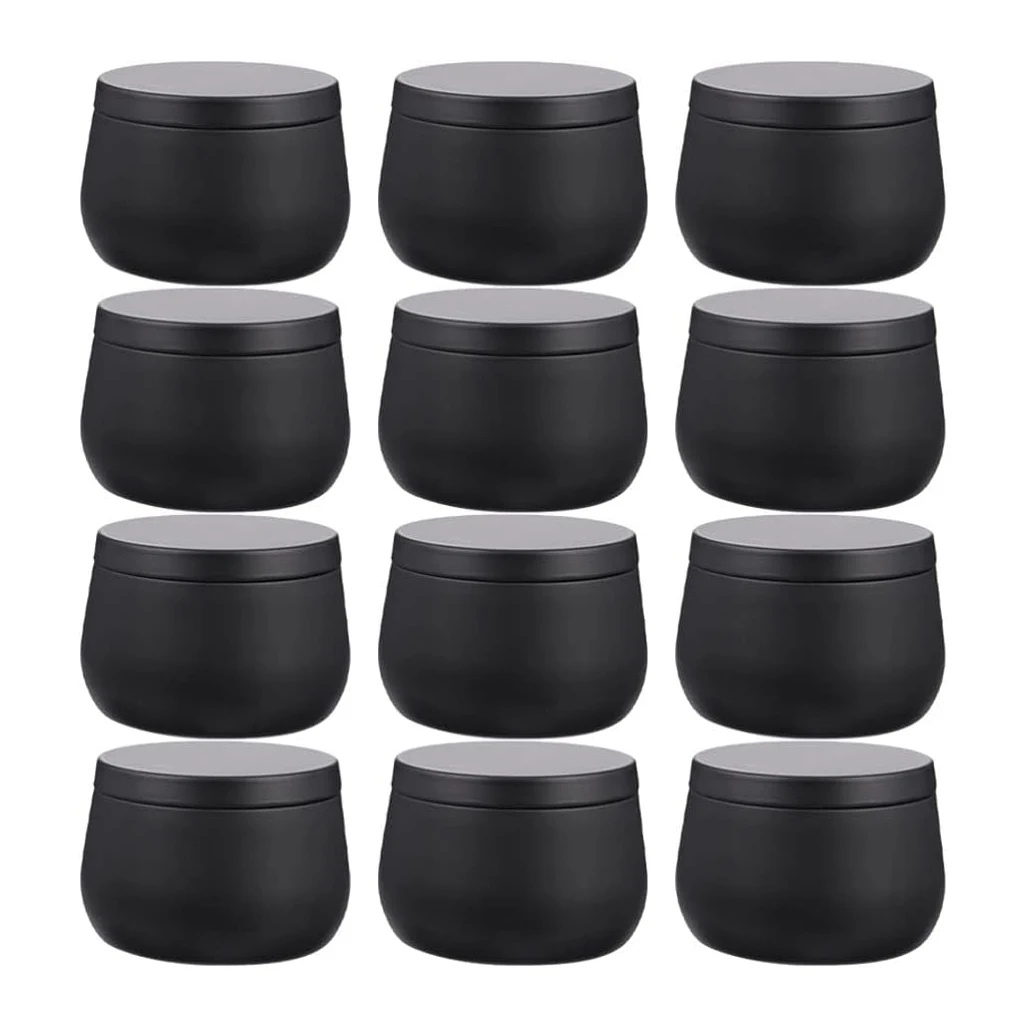 12 PCS 8 Oz Empty Metal Candle Tins with Lid Containers Set Black Candle Jar for DIY Candle Making Supplies Christmas Candle Tin