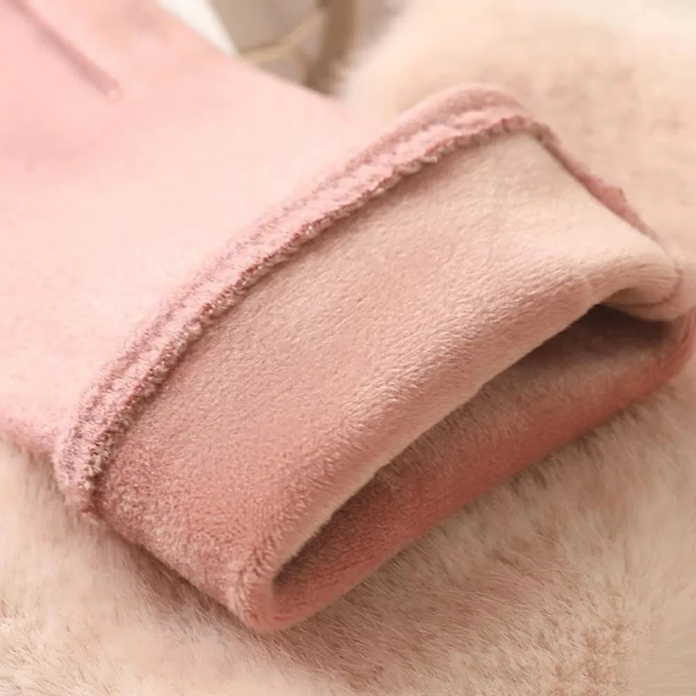Thickened Suede Thermal Gloves Detachable Lining Windproof Faux Fur Gloves Winter Warm Solid Color Riding Gloves for Women