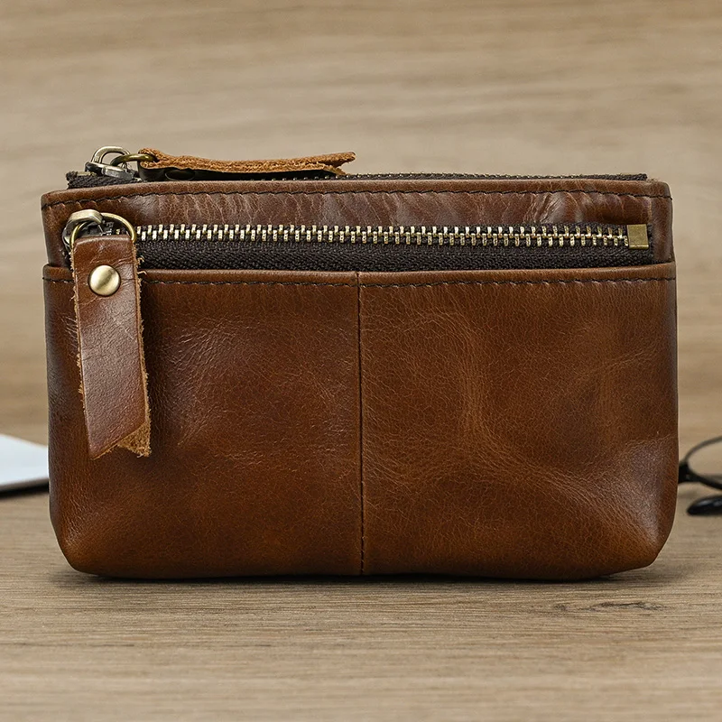Luufan Genuine Leather Zipper Coin Wallet Men Wowen Natural Leather Small Short Purse Card Holder Cash Clutch Wallets Key Ring