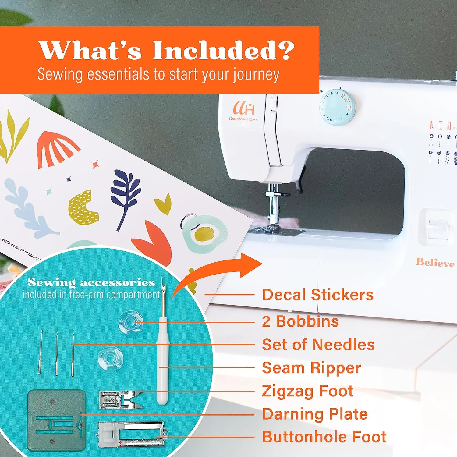 The Believe Beginner Sewing Machine by American Home Makes Sewing for Beginners Easy on Portable Small Sewing Machine