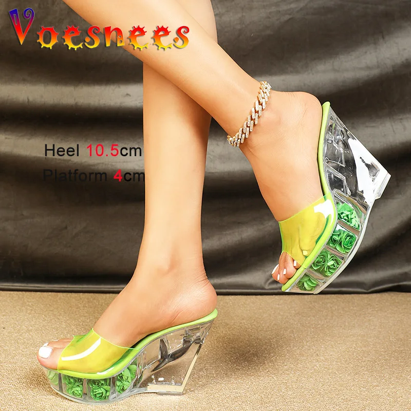 New Orange Jelly Shoes 10.5CM Transparent PVC Sexy High Heels Summer Wedge Sandals Rose Platform Fashion Women Outdoors Slippers