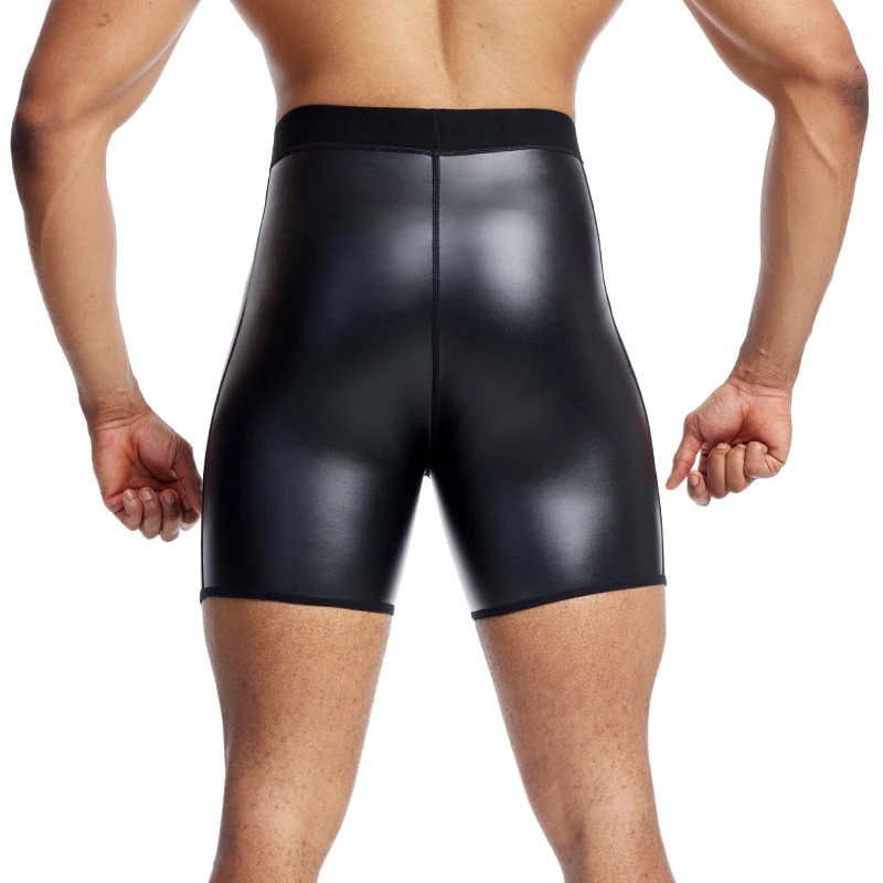 Calções de couro falso masculino fitness, calcinha elástica de controle da cintura alta, moda fina, casual shapers do corpo