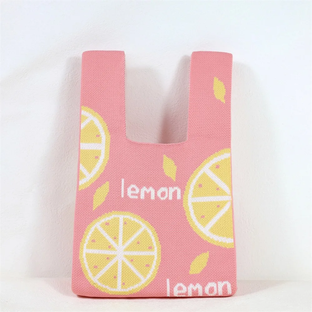 

Casual Knitted Knot Wrist Bag Handmade Flower Heart Embroidery Tote Bag Large Capacity Shopping Bags for Women Girls