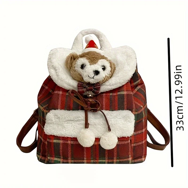 Disney New Duffy Bear Plush Cartoon Backpack Kawaii Christmas Style Large Capacity Convenience Bag Fashion Women Backpack MINISO