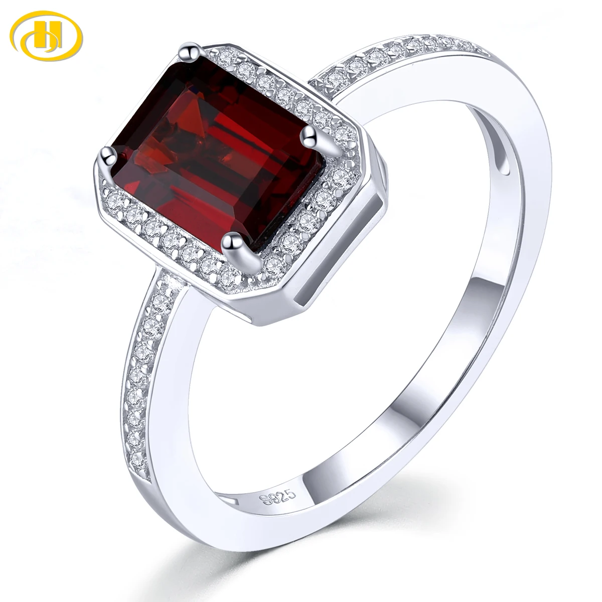Natural Red Garnet Solid Sterling Silver Rings 1.8 Carats Genuine Gemstone Birthday Gifts Women Classic Daily Decorations