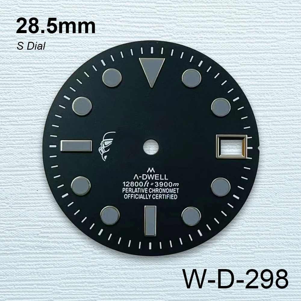 Esfera de caballero negro con logotipo S de 28,5mm, accesorios de reloj de movimiento automático japonés, adecuado para NH35/NH36/4R/7S