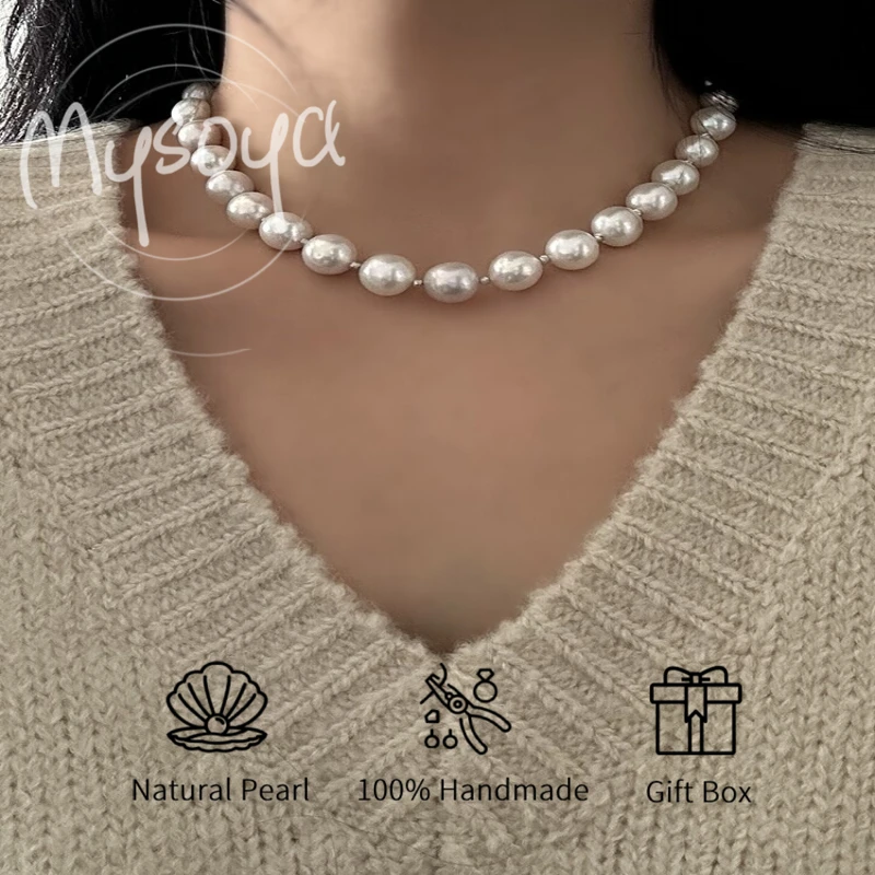 

MYSOYA White Edison Freshwater Pearl Necklace 9-11mm With Gift Box For Her/Him Birthday/Wedding/Christmas/New Year Gift