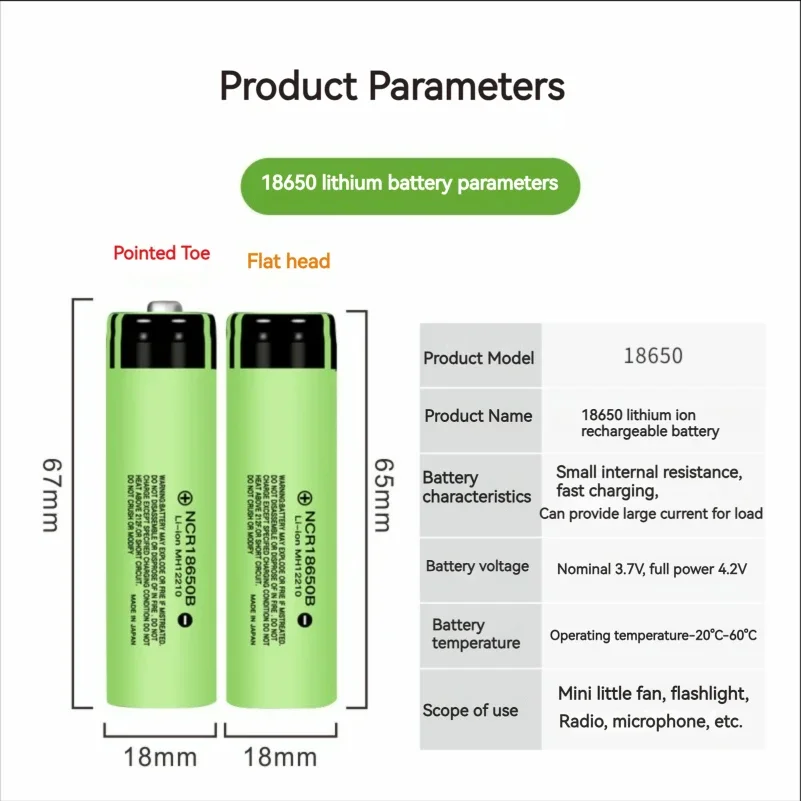 Panasonic Original Lithium Battery Flashlight Rechargeable Lithium Battery NCR18650B3.7V3400mAh 18650 New