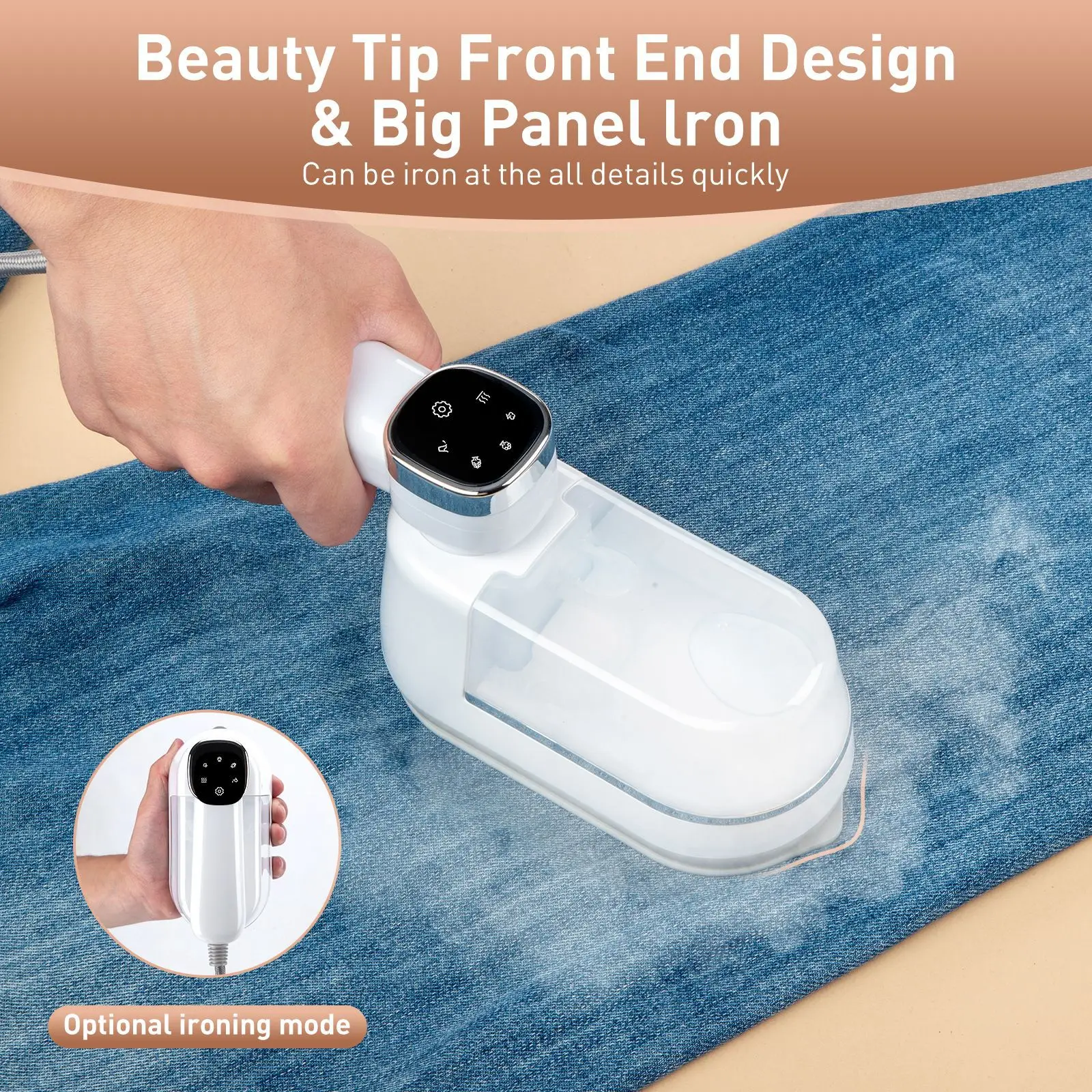 شاشة تعمل باللمس 180 °   مكوّاة معلقة محمولة، متعددة السرعات، خزان مياه قابل للفصل، مكواة بخار عالية الطاقة وسهلة التنظيف