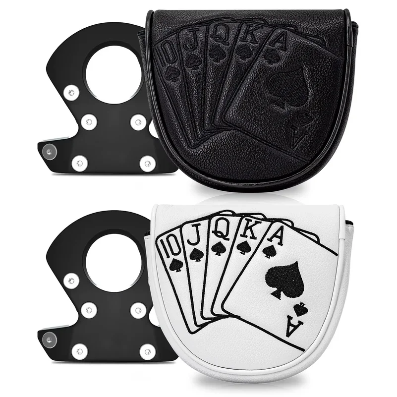 1 funda para cabeza de putter, diseño de cartas de juego - Cierre magnético, carcasa de PU, forro de vellón suave, disponible en negro y blanco.