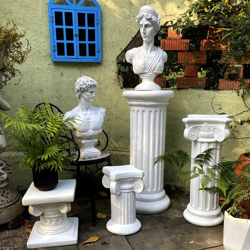 Roman column ornament base plaster large flower pot wedding courtyard garden decoration flower stand balcony road guide
