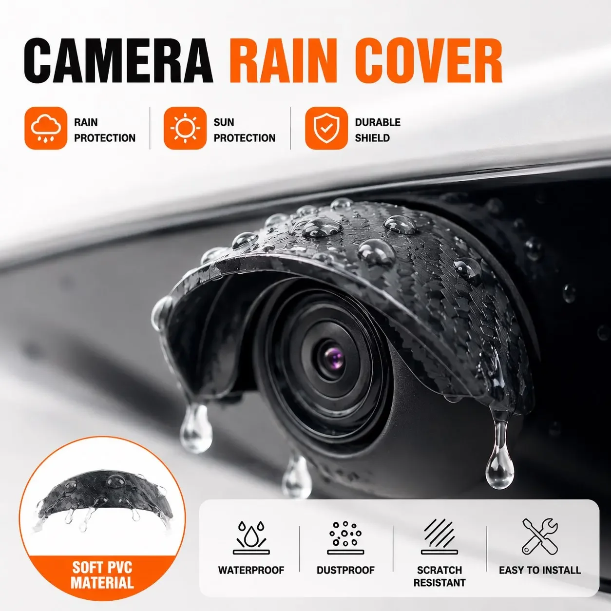 Car Rearview Camera Rain Visor Hood Waterproof Protective Cover Backup Camera Sun Shade Rain Shield Universal PVC Accessories
