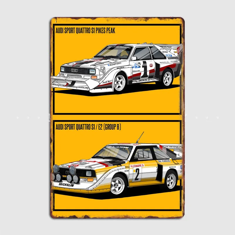 German Car Quattro Brothers S1 Group B Rally Racing Classic Retro Metal Sign Poster Garage Indoor Room Decor Tin Home Wall Decor