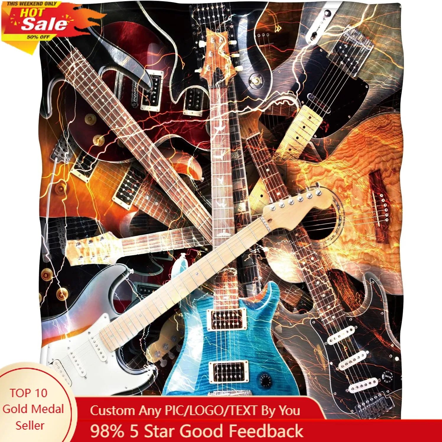 

Levens Music Guitar Blanket Gifts for Women Girls Boys Rock Instrument Decoration Home Bedroom Living Room Sofa Custom blankets