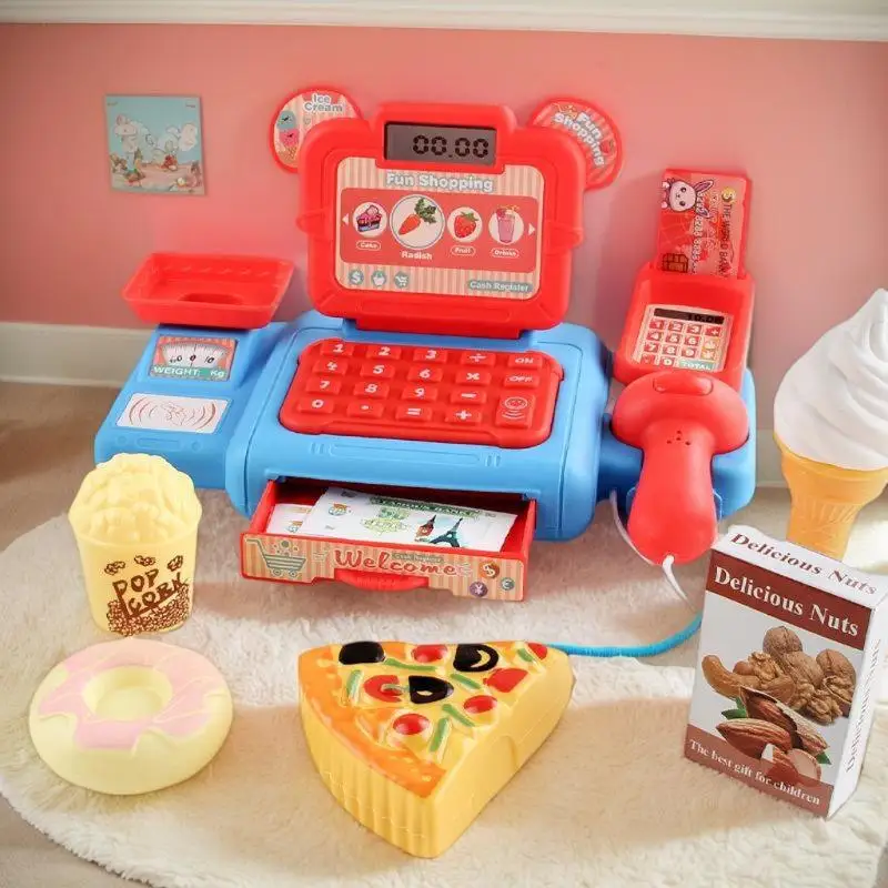 1 Set Shopping Cashier Toys Role Play Game Kit For Kids Cash Register Playset Supermarket Checkout Toy With Sound And Light