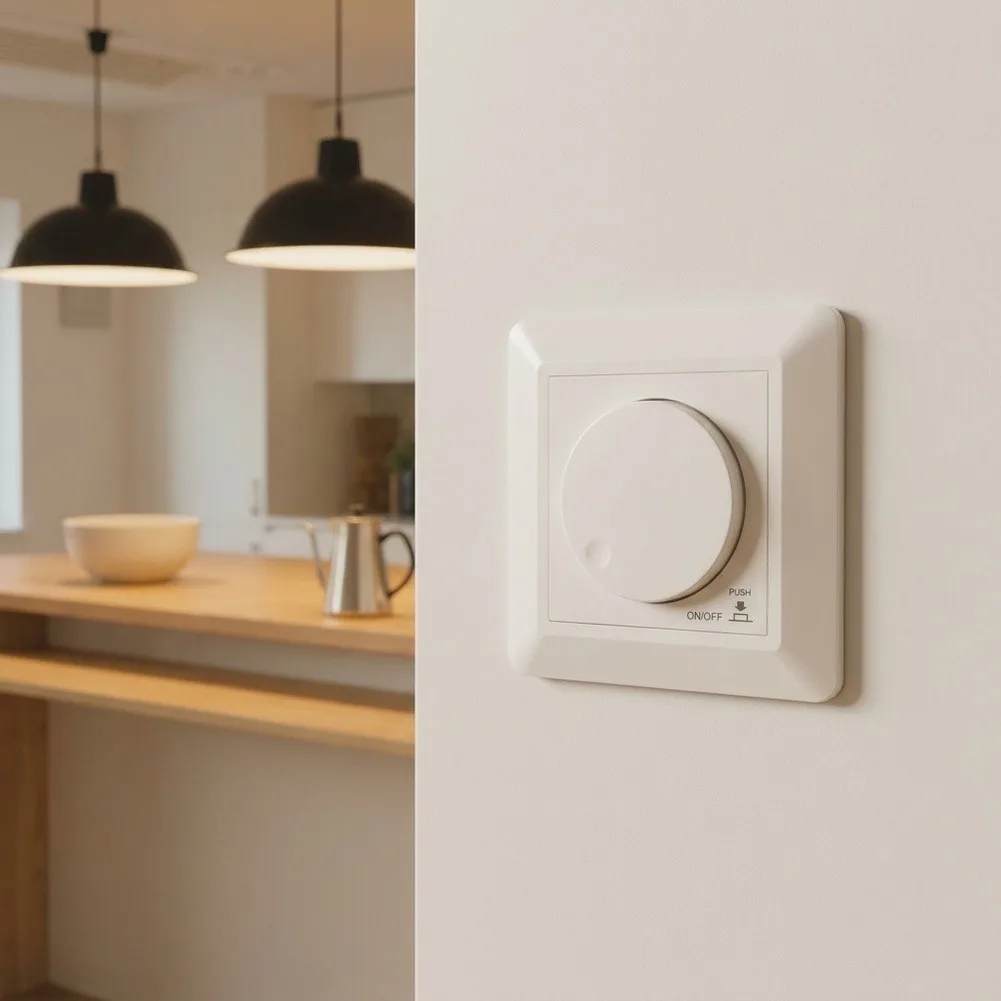 AC 200-240V Dimmer Switch for LED Bulbs with Manual Knob Precise Brightness Control 0-100% IP20 Protection 86x86x44mm