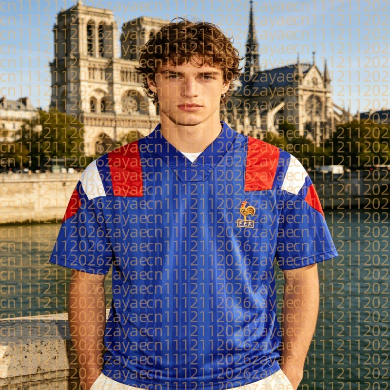 Camiseta de Fútbol Retro Estilo Francia 2026 para Hombre, de Secado Rápido, Transpirable, Cuello en V, Manga Corta, para Entrenamiento, para Aficionados, Padres e Hijos