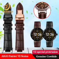 For Patriot GT8 Watchband AIGO WATCH V2 Series Special Raised Mouth 21x12mm Watch Cowhide Leather Strap Fashion Wristband Black