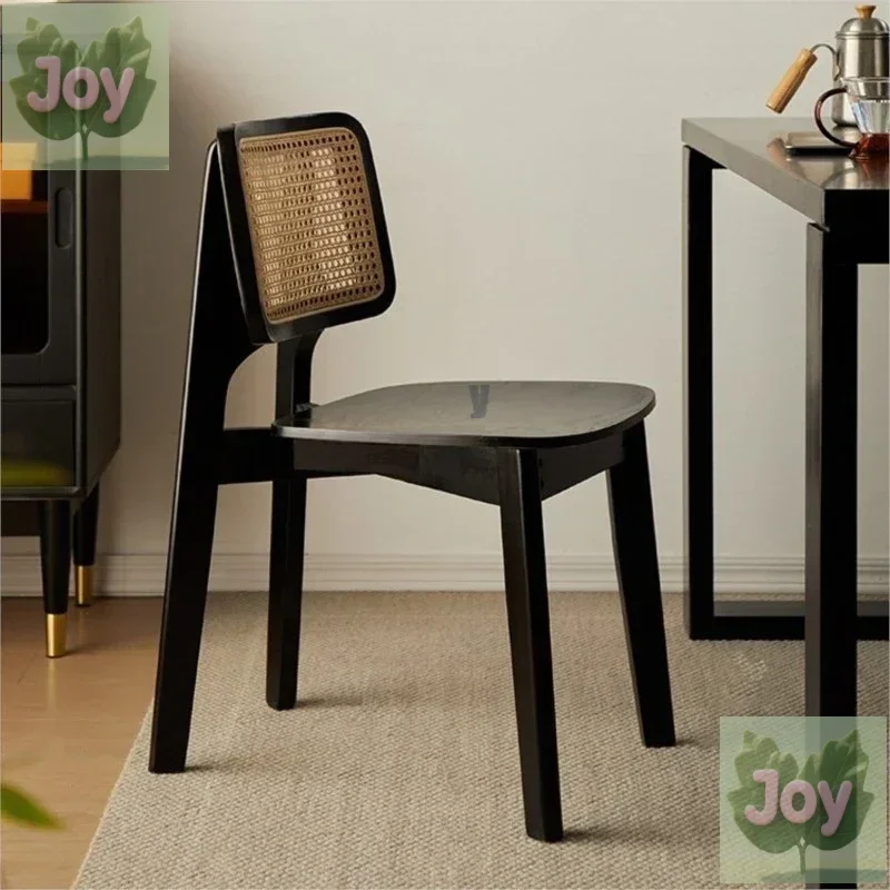

Ancient Rattan Dining Chair Home Dining Solid Wood Designer Advanced Black Wabi-Sabi Rattan Chair Hot New