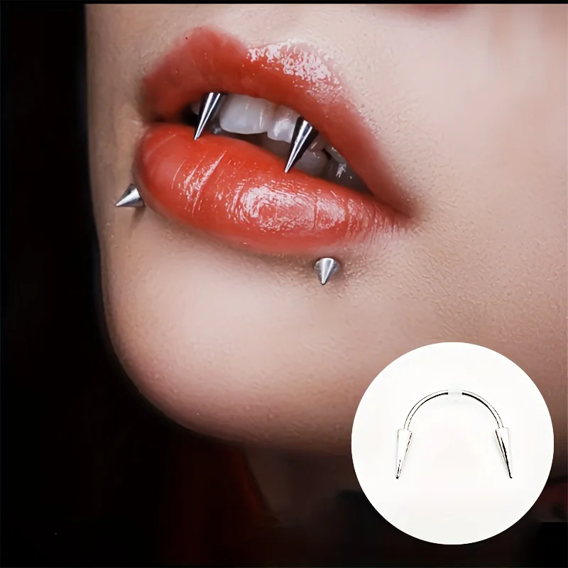1/3pcs Stainless Steel C Rod Devil Vampire's Fangs Tooth Piercing Lip Stud Punk Labret Ear Piercing Earrings Trendy Body Jewelry