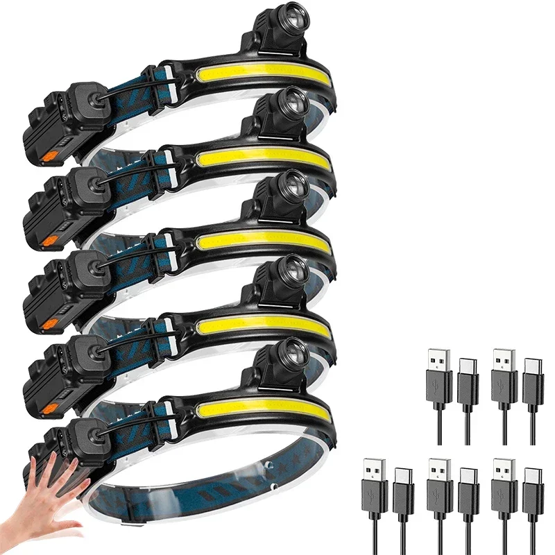 KDULIT XPG+COB Bewegungsmelder LED-Stirnlampe 6-Modus-Kopf-Taschenlampe 2000 mAh Eingebauter Akku Wiederaufladbare Angeln Camping Laterne Taschenlampe 9