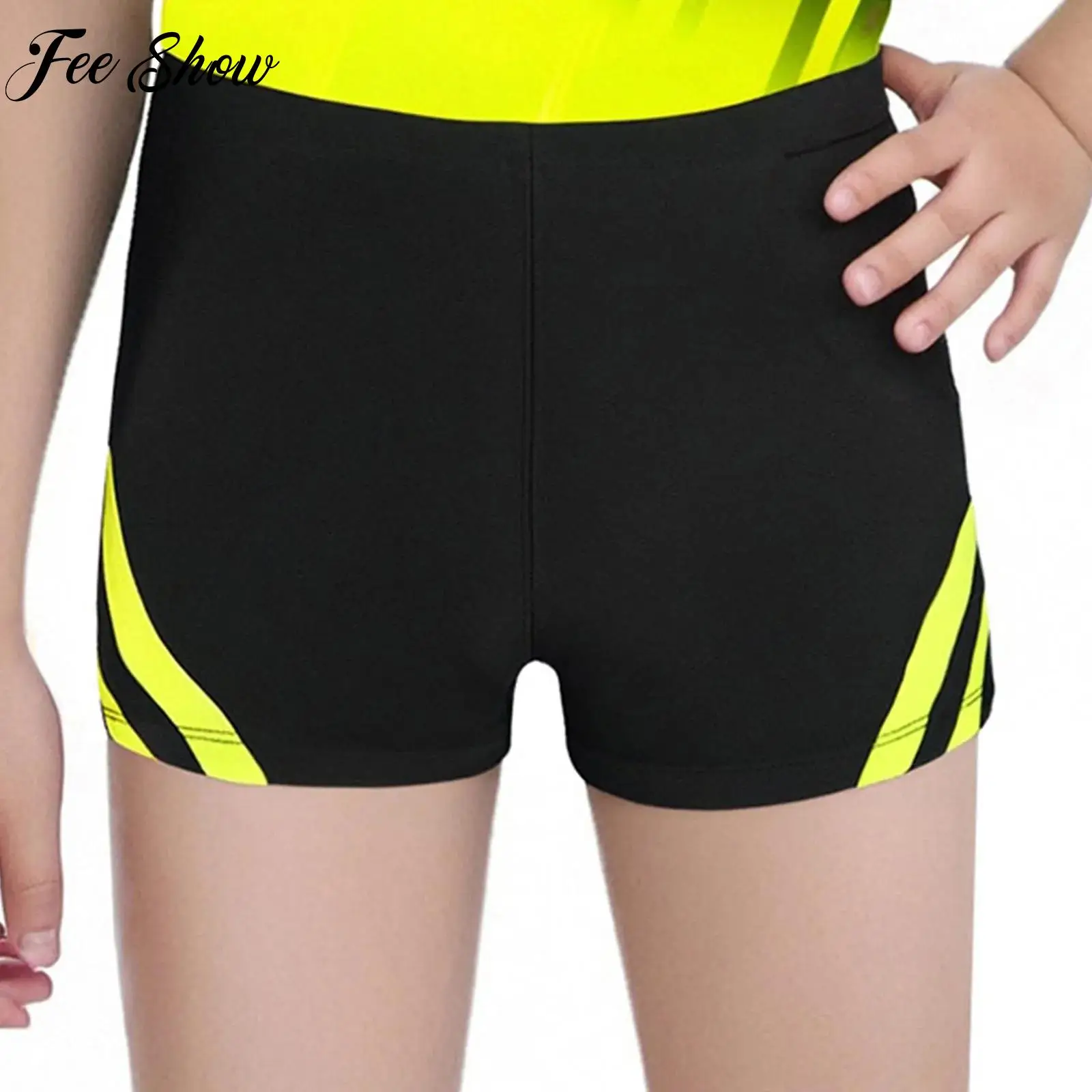 

Children Kids Boys Gymnastics Training Costumes Contrast Color Elastic Waistband Color Shorts Yoga Workout Fitness Sportswear
