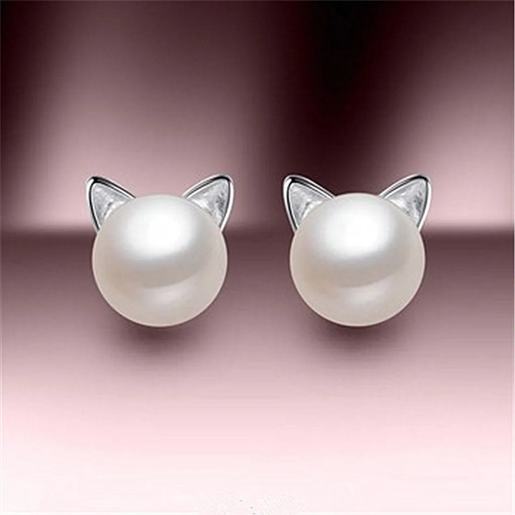Fashion Earrings Jewelry Silver Color Small Pearl Cat Stud Earrings for Women Girls Summer Daisy Flower Earring Pendientes