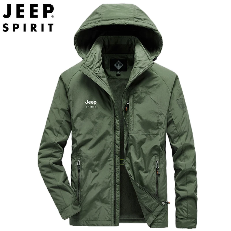 JEEP SPIRIT men jacket plus velvet thick autumn and winter leisure sports hooded warm outdoor coat Velcro cuffs clothes