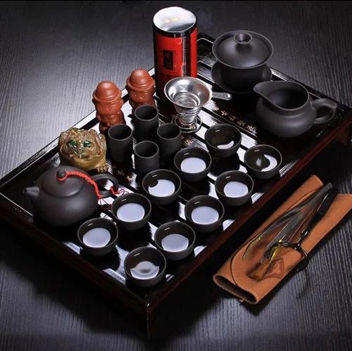 

Chinese Teaset Tea Set Yixing Ceramic Kungfu Tea Sets 26pcs Solid Wood Tea Tray Kungfu Tea Set Service