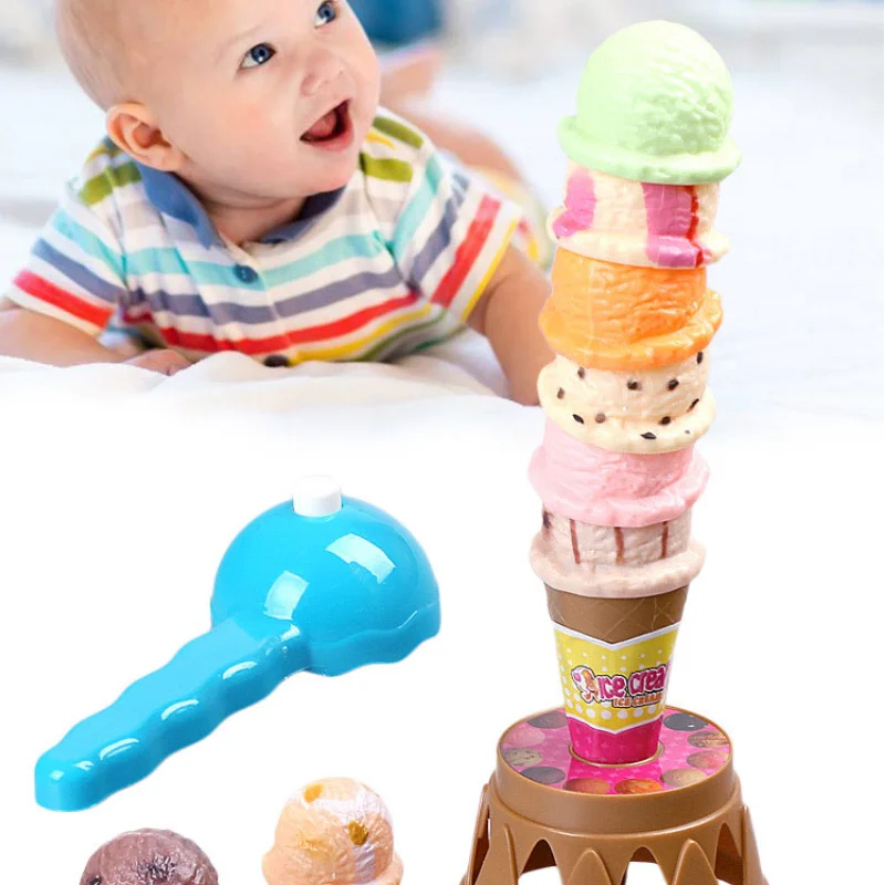 14PC Ice Cream Balancing Stacking Game Kitchen Toys Pretend Play Stack Up Food Kids Education Toys 1 3 Years Olds Game Gifts