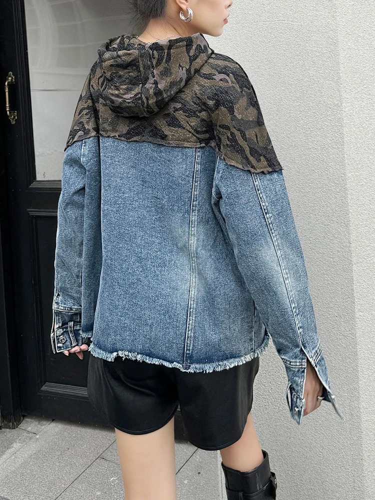 Amax lulue marca 2025 outono senhoras clássico solto impresso denim hoodies das mulheres do vintage retalhos camisolas casuais roupas punk