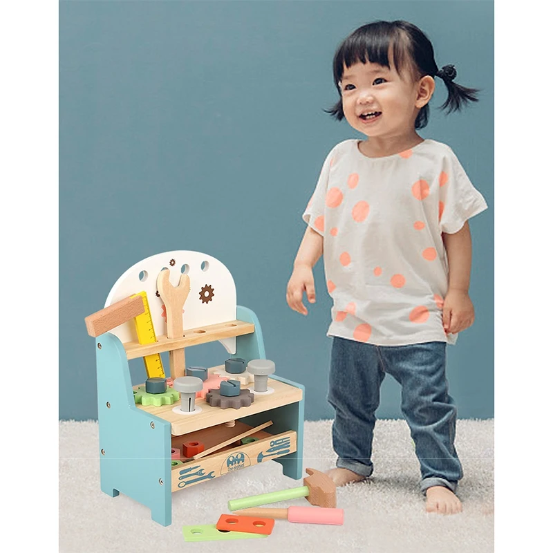 子供のためのシミュレーション木製ツールベンチ、大きなツールボックス、ネジとナットの組み合わせ、DIY分解ツール、テーブルメンテナンスおもちゃ