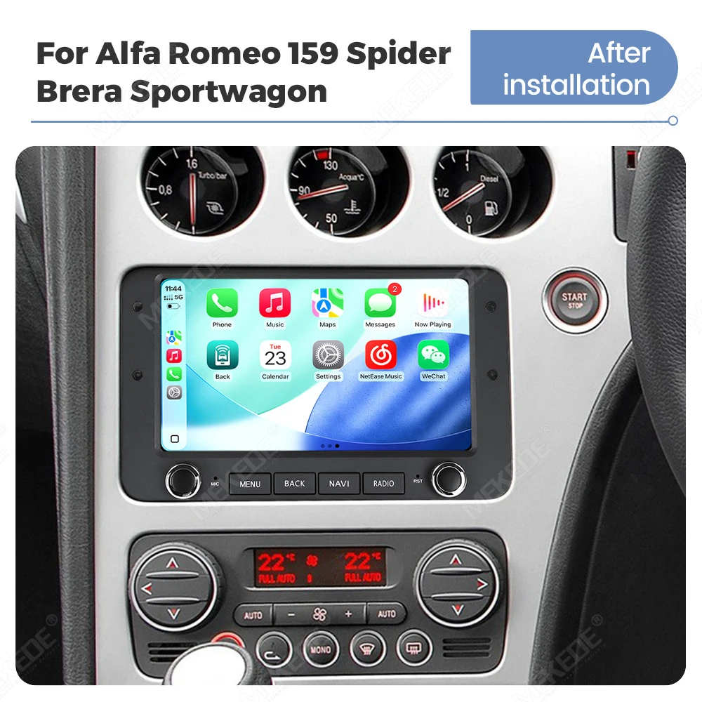 Radio para automóvil con CarPlay y Android Auto de MEKEDE, compatible con Alfa Romeo 159, Brera, Spider y Sportwagon. Sistema de navegación GPS Android, reproductor multimedia, pantalla táctil, conexión WiFi, reproductor de video, unidad principal, sistema de audio estéreo, sistemas inteligentes.