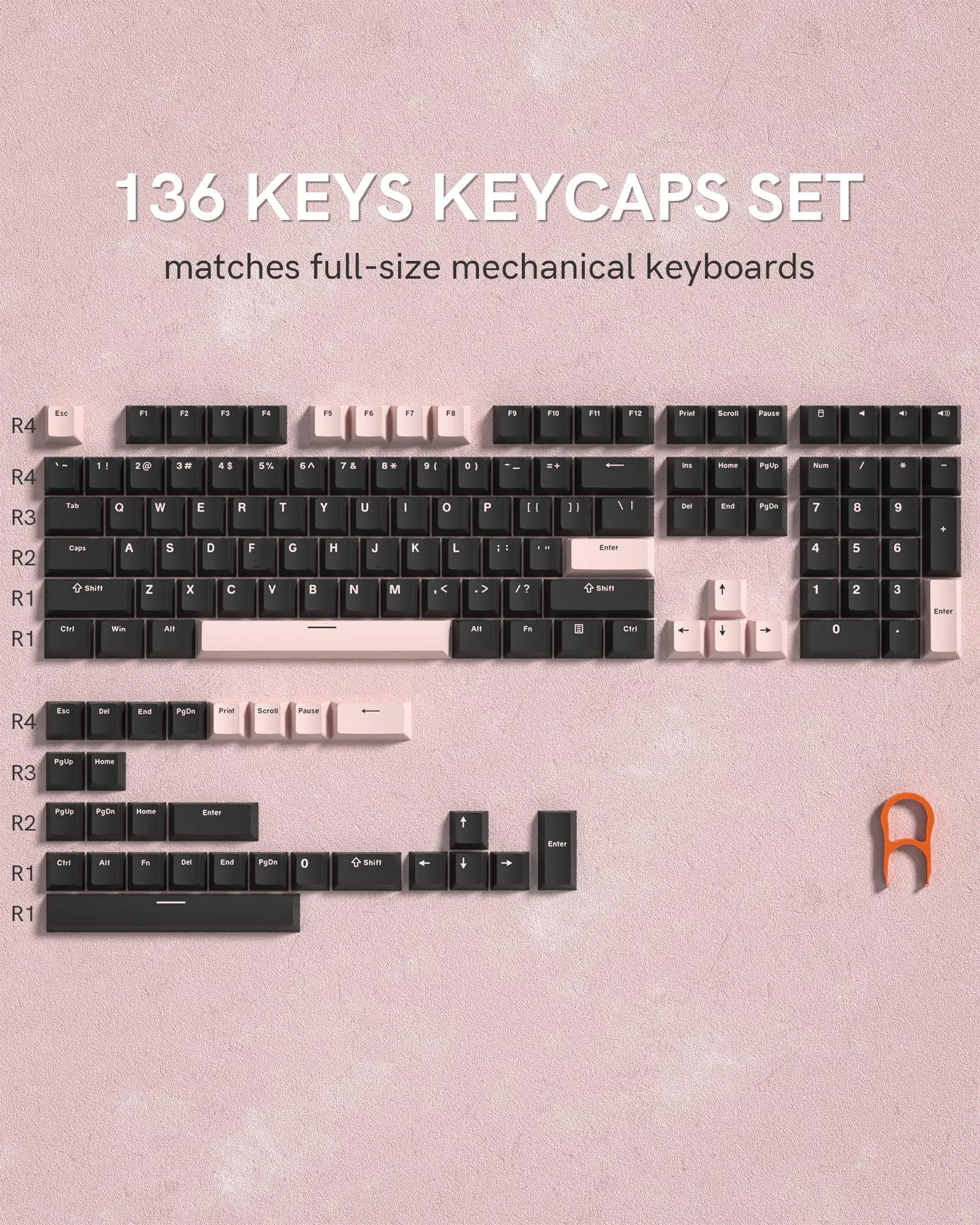 Keyboard 138 tombol Retro Keycap profil Cherry, HITAM Pink Double Shot PBT Keycap untuk Cherry Gateron MX switch Keyboard Gaming