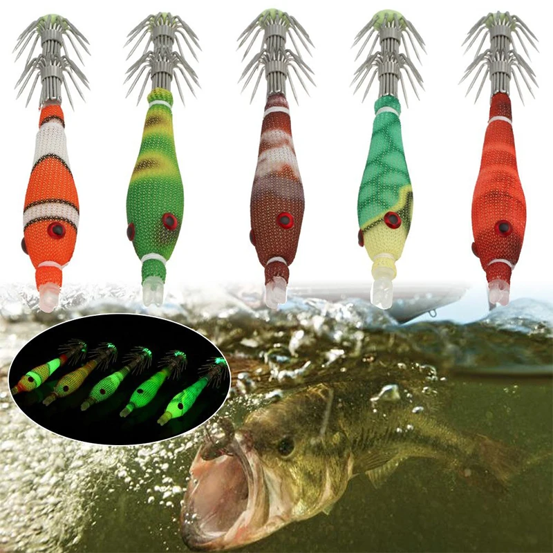 5 Stück leuchtende Garnelen Fisch köder fluor zierende Seefisch köder glühen Tintenfisch Jig Tintenfisch Haken künstlichen Köder zum Angeln Meer