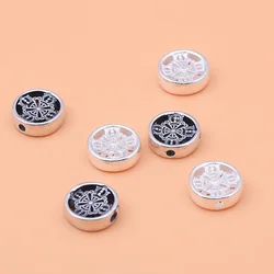 Handmade diy beaded material bracelet braided jewelry accessories S925 sterling silver retro cross round spacer loose beads