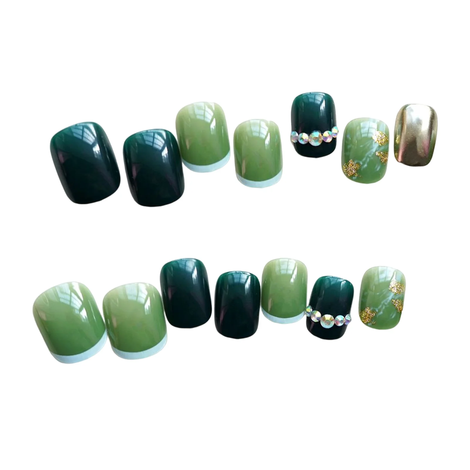 Green Wrinkle Short Artificial Nails Recyclable Full Cover Nail Sticker for Extension Manicure Nail Art