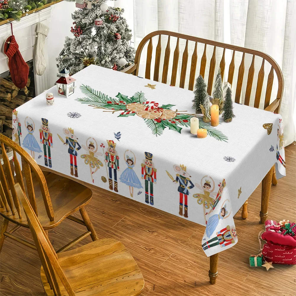 Christmas Nutcracker Tablecloth for Table Decor Winter Xmas Pine Needle Berries Kitchen Dining Table Cloth Navidad Decorations