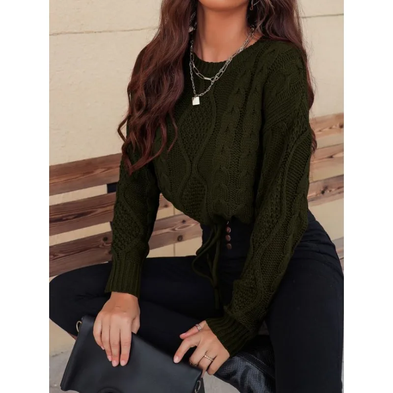 New Women's Fashion Casual Solid Color Round Neck Knitted Loose Top