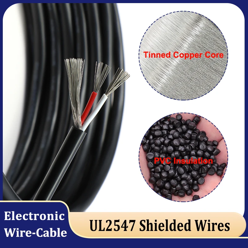 

1~10M UL2547 Shielded Wire 30 - 16 AWG Signal Cable 2 - 8 Cores PVC Insulated Channel Audio Headphone Copper Control Shield Wire
