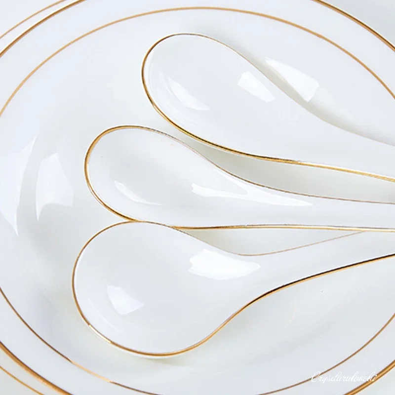 

10pcs Bone China Spoons Set Creative Phnom Penh Soup Spoon For Kitchen Utensils Household Ceramic Mixing Spoon Chinese Style