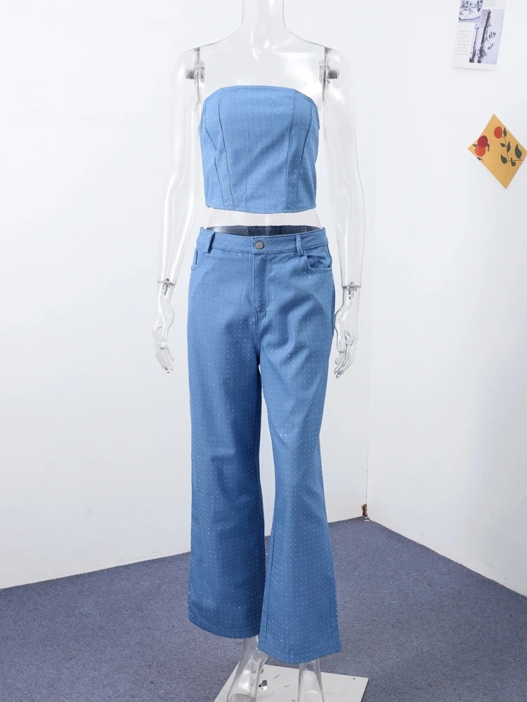 Flash Brust Wrap Top Frauen Set Mode Ärmelloses Rückenfreies Top Gerade Bein Hosen Weiblichen Anzug 2025, Frühling Sommer Dame Sets