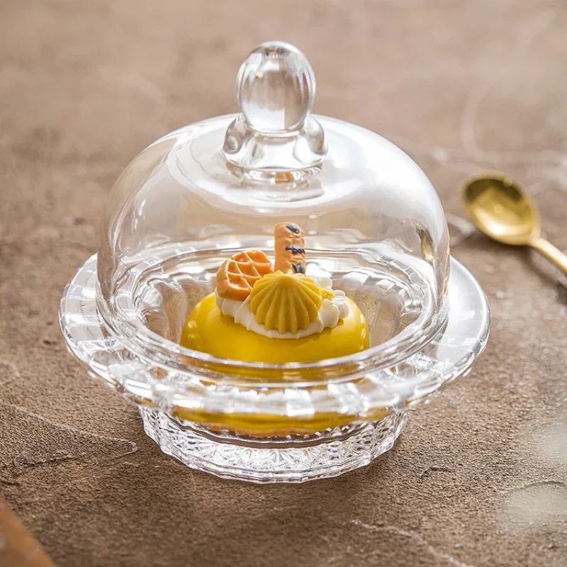 Creative Glass Tremella Cup Bird's Nest Fruit Bowl Household Ice Cream Dessert Small Soup Bowl with Cover Dust-proof Pastry Bowl