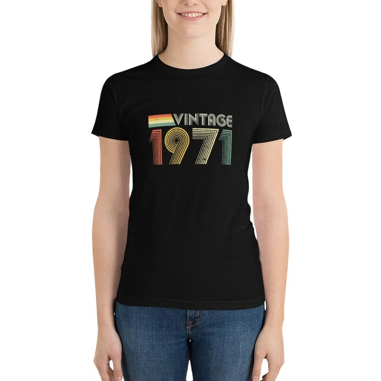 

Vintage 1971, 51th Birthday Gift T-Shirt cute tops oversized Blouse tight shirts for Women