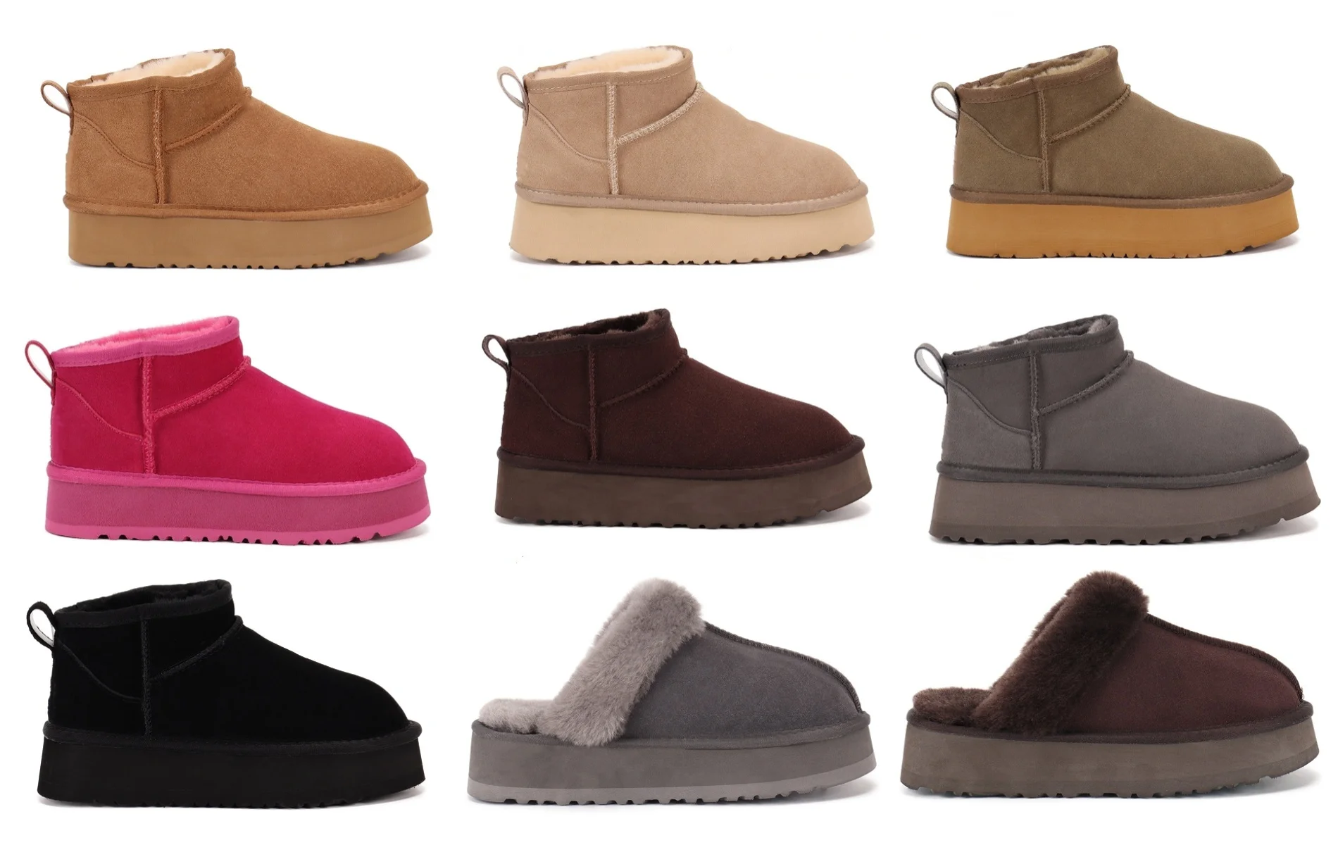 أحذية نسائية شتوية قصيرة متكاملة من الفرو بنعال سميكة للطقس البارد