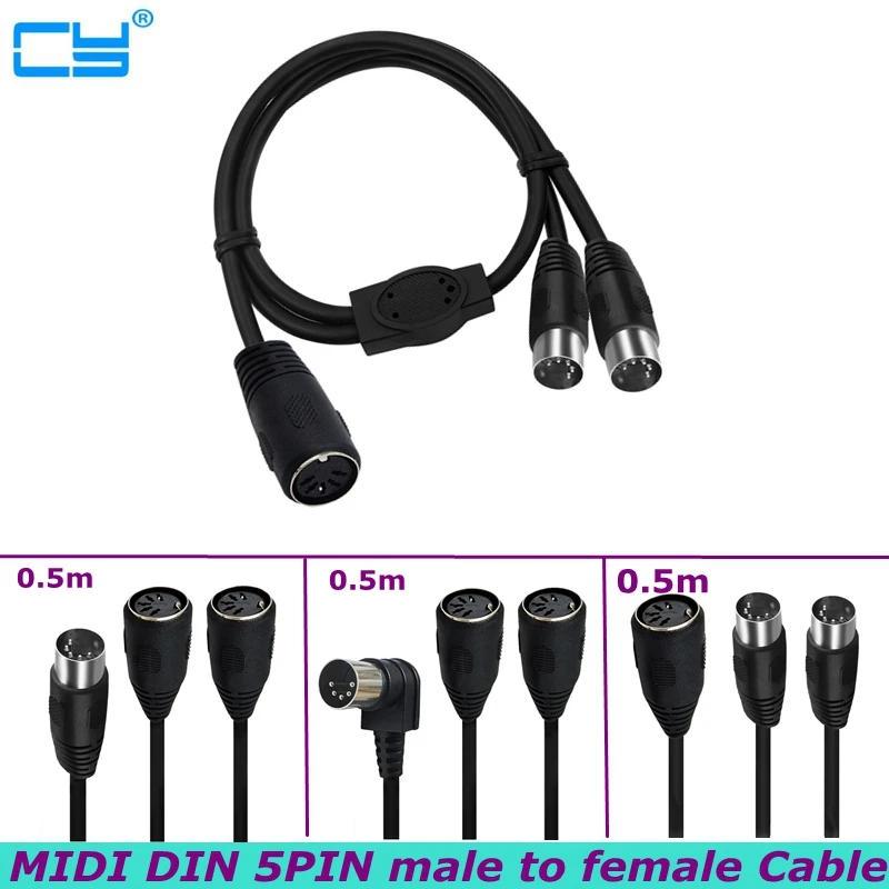 0.5m Large DIN 5Pin Cable With one Split two Y-shaped Audio MIDI 5Pin male to female Cable for Speaker Amplifier